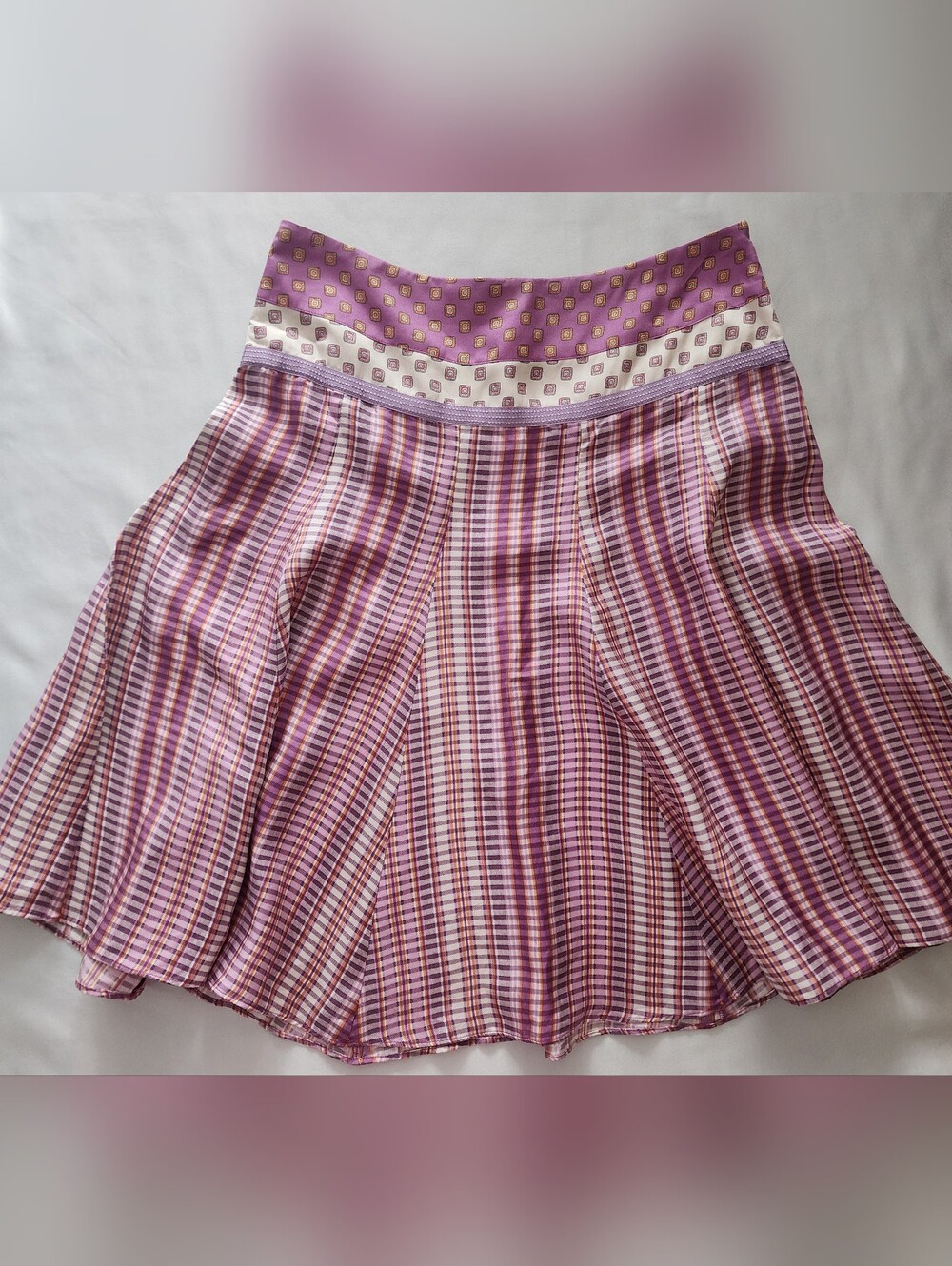 ETRO Milano Purple Plaid Geometric Mixed Pattern Flare Skirt It 38